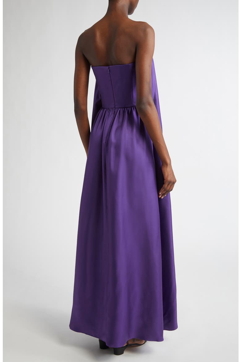 Edda Strapless Silk Twill Dress, Alternate, color, PURPLE