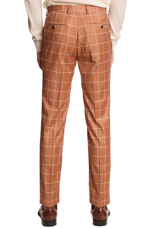 Paisley & Gray Downing Slim Fit Flat Front Windowpane Dress Pants In Brown