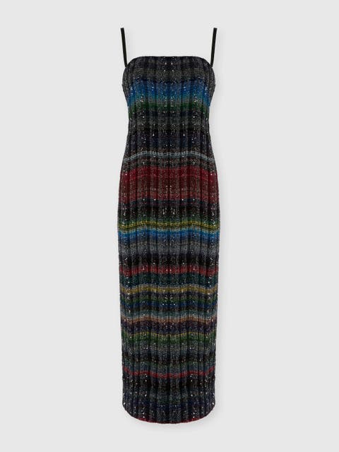 Long Strapless Dress With Wave Check Pattern