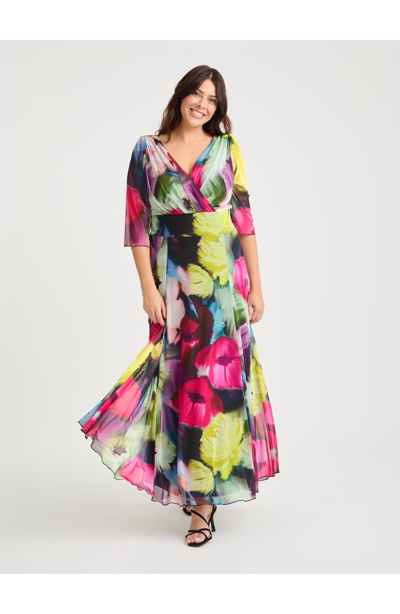 Scarlett & Jo Verity Print Maxi Gown, Main, color, Pink Yellow Multi
