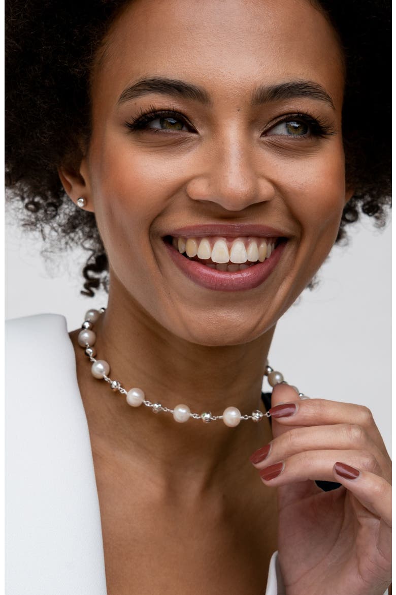 Nugget & White Freshwater Pearl Necklace, Alternate, color, Sterling Silver