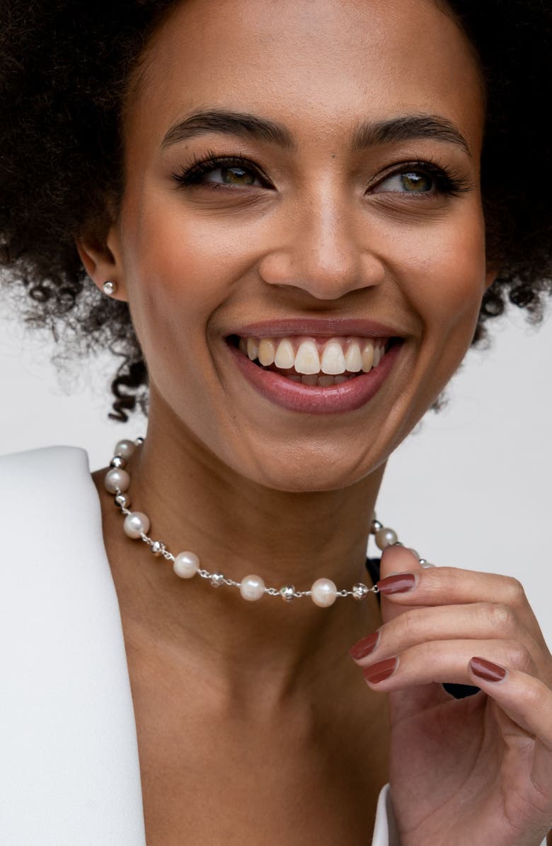 Dower & Hall Nugget & White Freshwater Pearl Necklace, Alternate, color, Sterling Silver