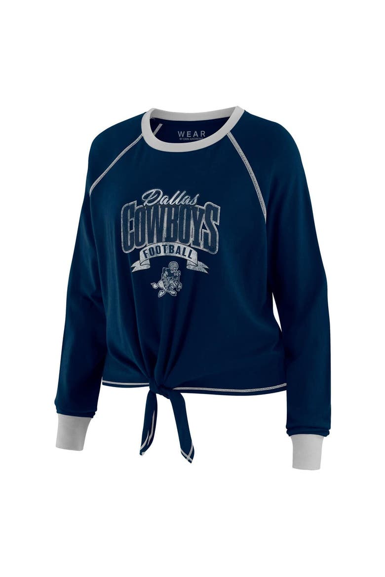 Women's WEAR by Erin Andrews Navy/ Dallas Cowboys Tie-Front Long Sleeve Top, Alternate, color, Navy