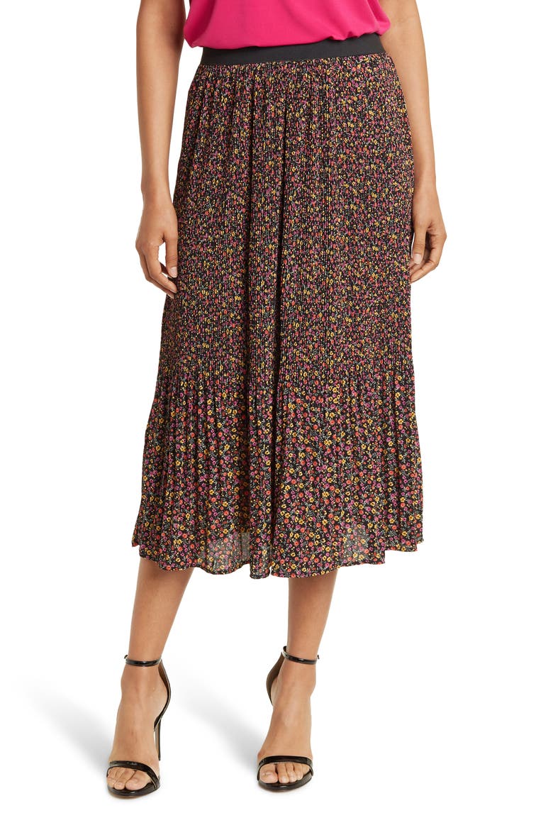 Woven Print Release Print Midi Skirt, Main, color, BLACK/ BERRY SWEET GARDEN