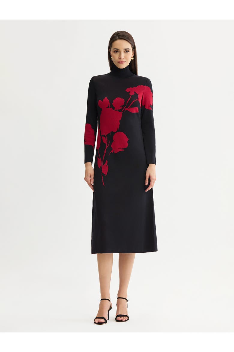 Jacquard Soft Knit Maxi Dress, Main, color, Scarlet Red/Black