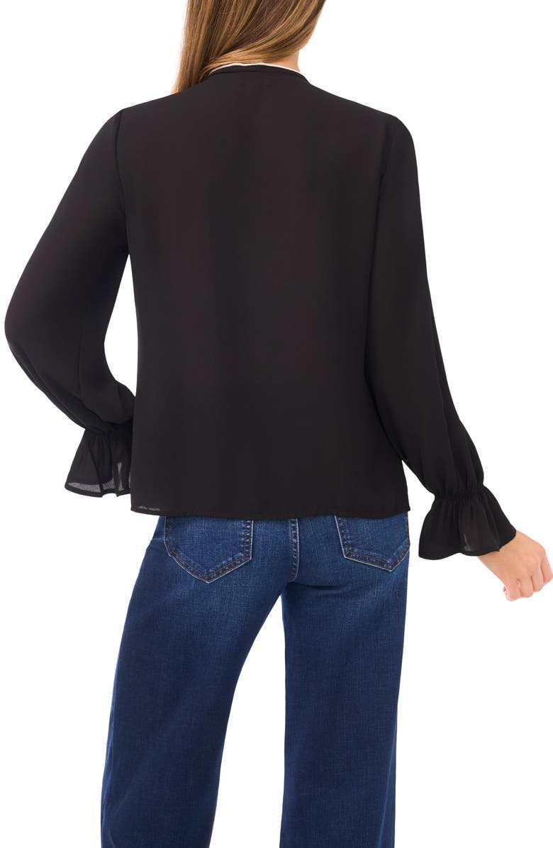 CeCe Contrast Trim Ruffle Shirt, Alternate, color, Rich Black