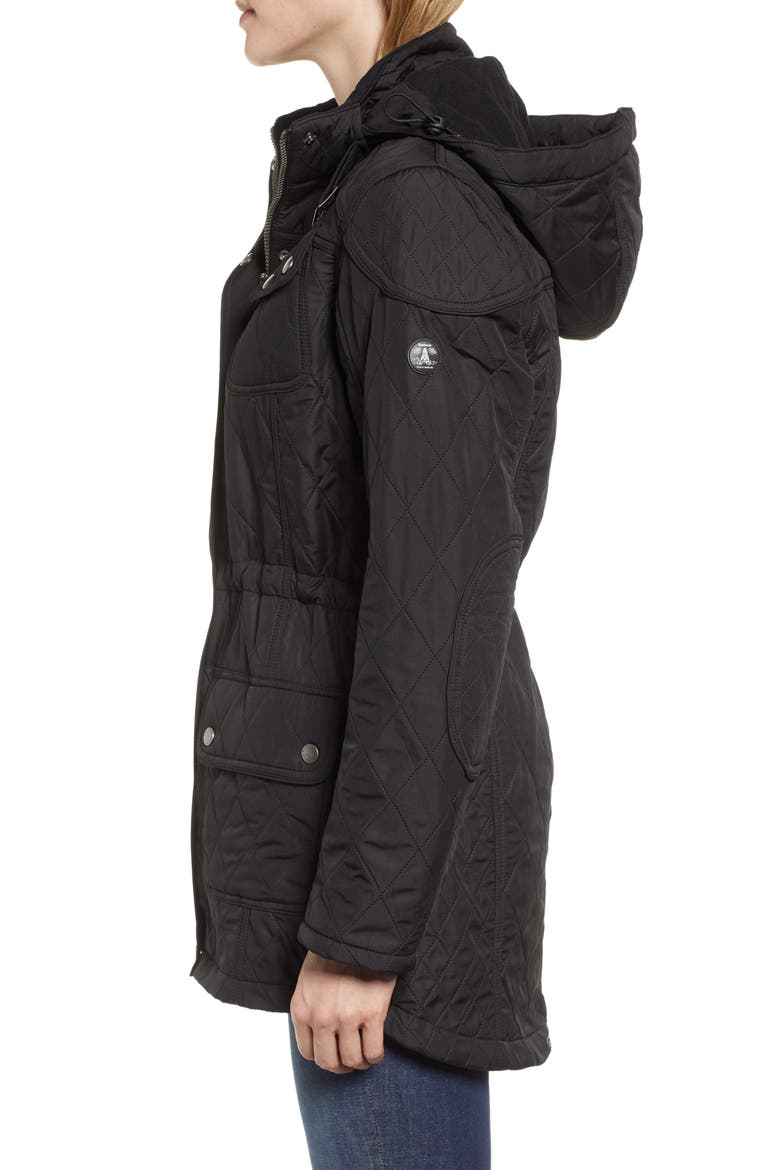 Arrow Quilted Hooded Anorak Coat, Alternate, color, BLACK