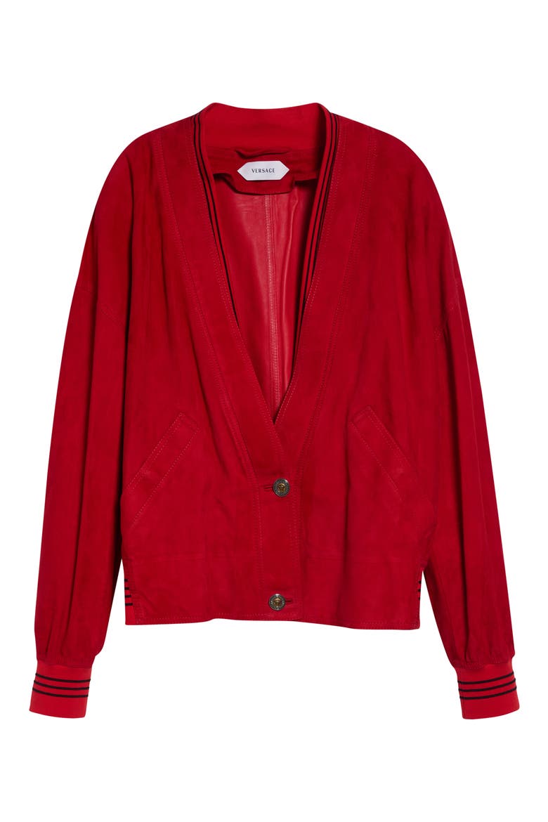 Lambskin Suede V-Neck Blouson Jacket, Main, color, RED MATISSE