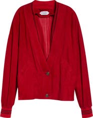 Versace Lambskin Suede V-Neck Blouson Jacket