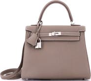 Pre-Owned Hermes Kelly Handbag Grey Togo with Palladium Hardware 25