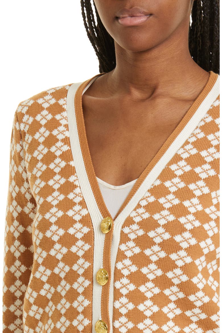 Adaire Argyle Cotton Cardigan, Alternate, color, CARAMEL/ IVORY