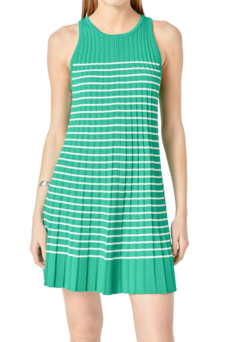 Pleated Stripe Knit Minidress, Alternate, color, GREEN/ WHITE