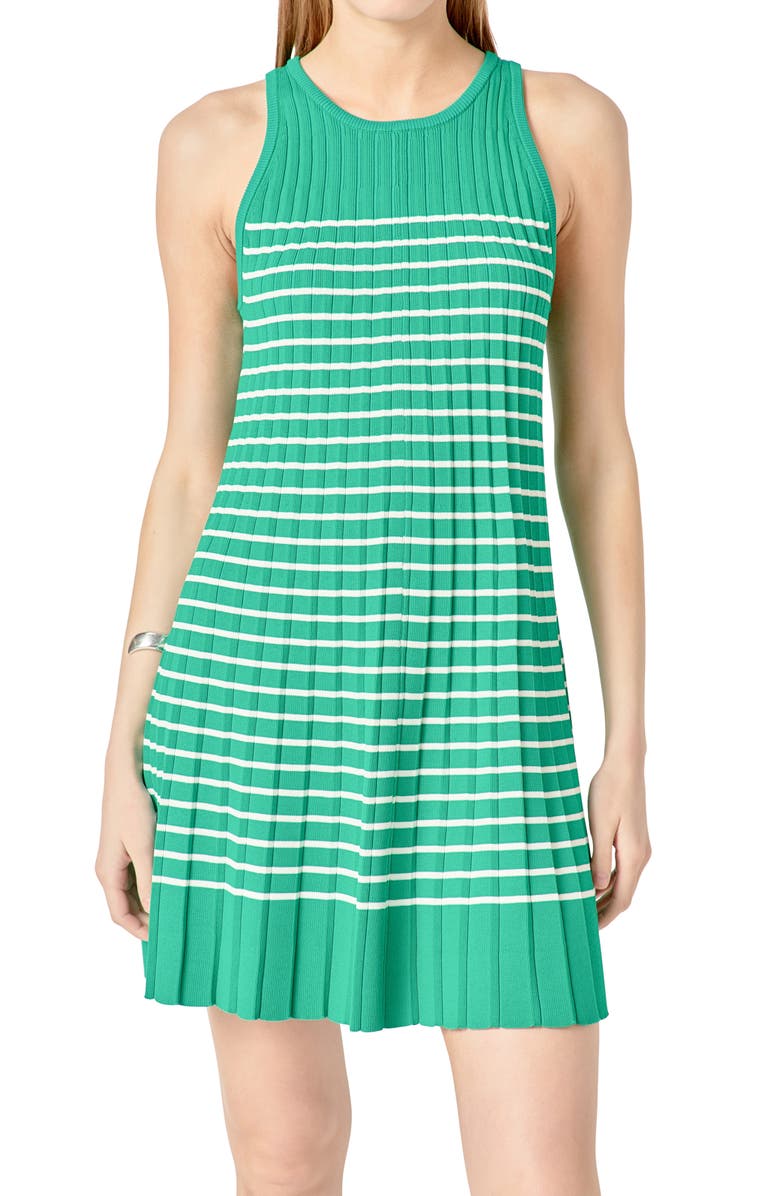 English Factory Pleated Stripe Knit Minidress, Alternate, color, Green/ White