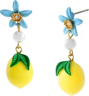 Betsey Johnson Flower & Lemon Imitation Pearl Drop Earrings