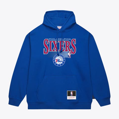 Men's Mitchell & Ness Royal Philadelphia 76ers Team Name Stack & Logo Hoodie