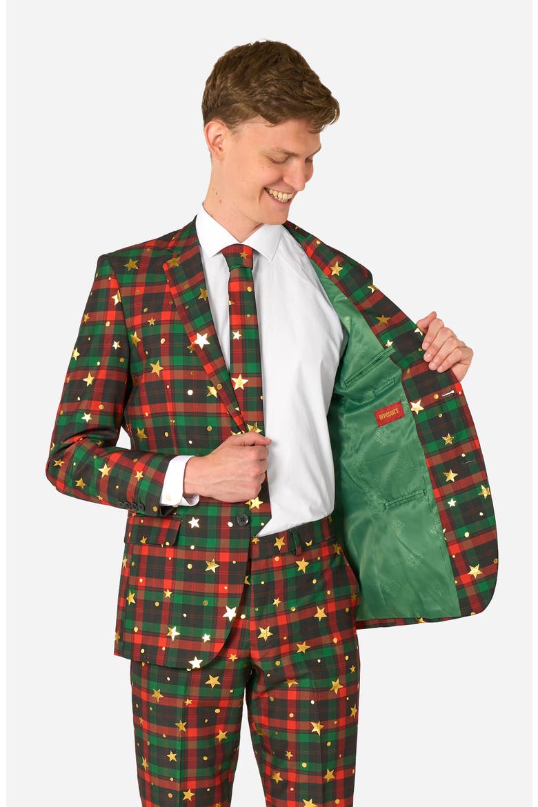 Tartan Tidings Slim Fit Plaid Two-Piece Suit & Tie Set, Alternate, color, GREEN MULTI
