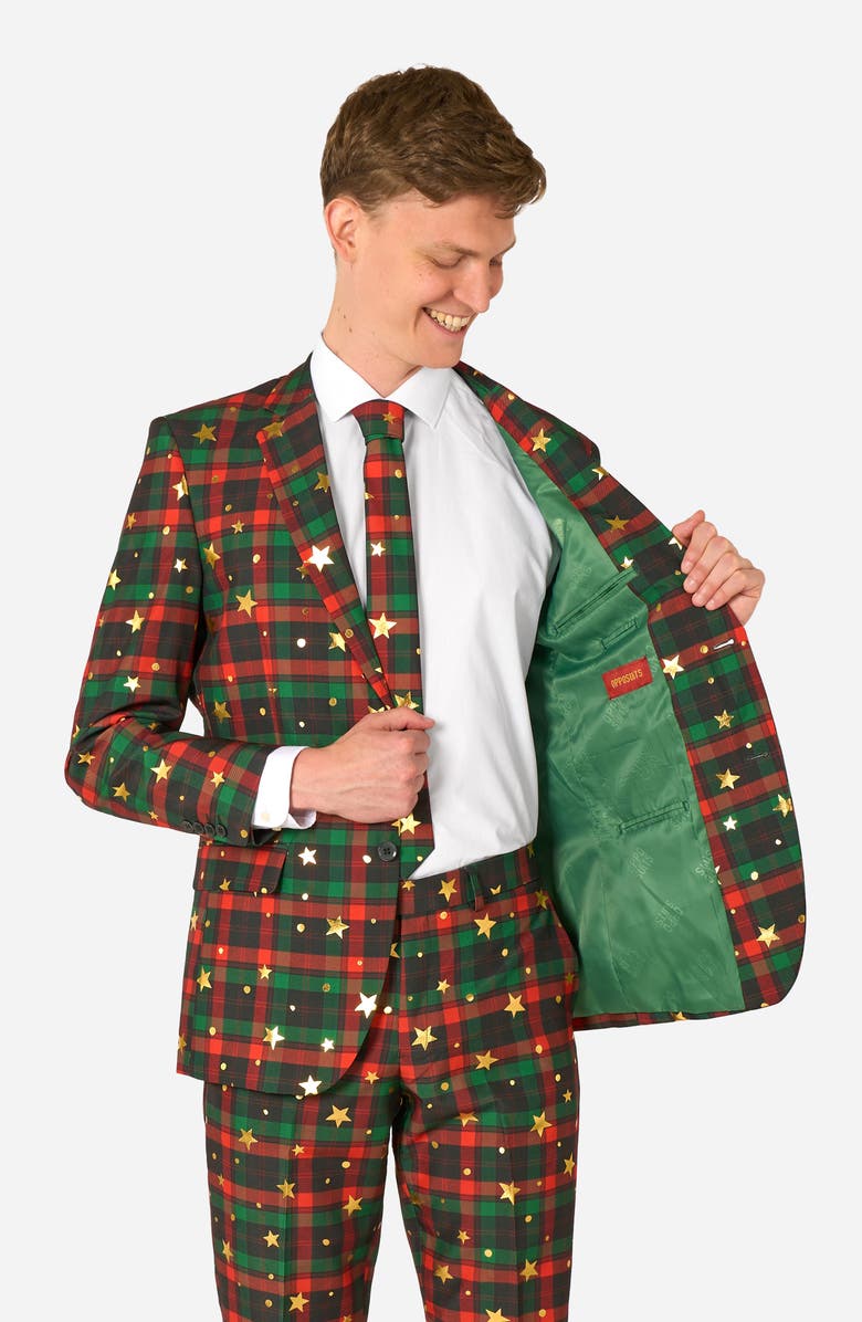 OppoSuits Tartan Tidings Slim Fit Plaid Two-Piece Suit & Tie Set, Alternate, color, Green Multi