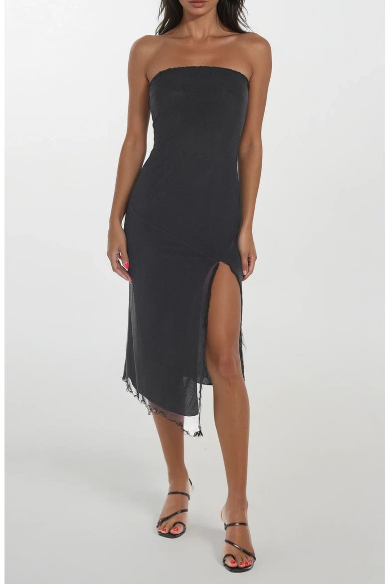 Powermesh Strapless Midi Dress, Main, color, BLACK