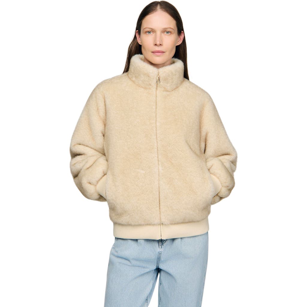 Sandro Faux Fur Jacket In Brown
