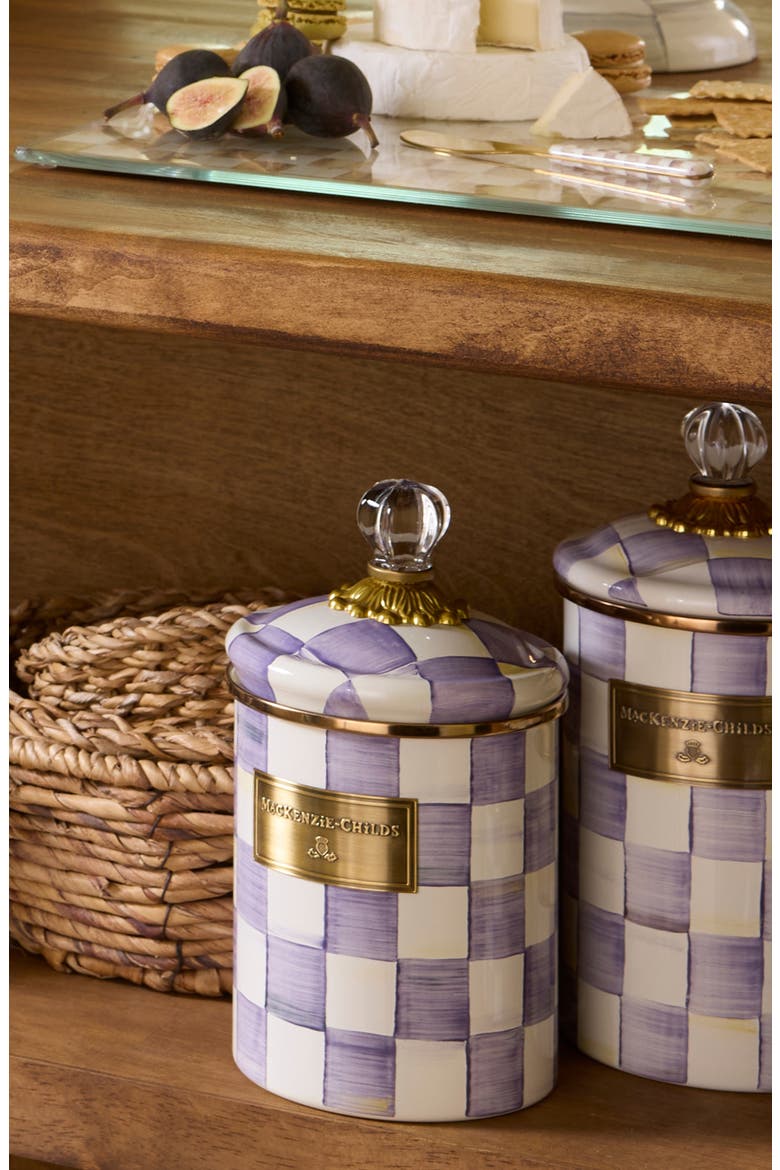Tartan Violet Enameled Steel Medium Canister, Alternate, color, TARTAN VIOLET