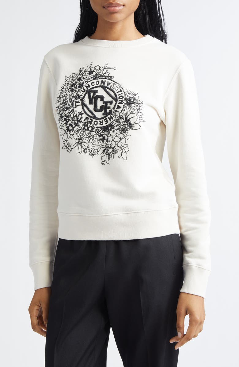 Golden Goose Journey Floral Embroidered Crewneck Sweatshirt, Main, color, Artic Wolf/ Black