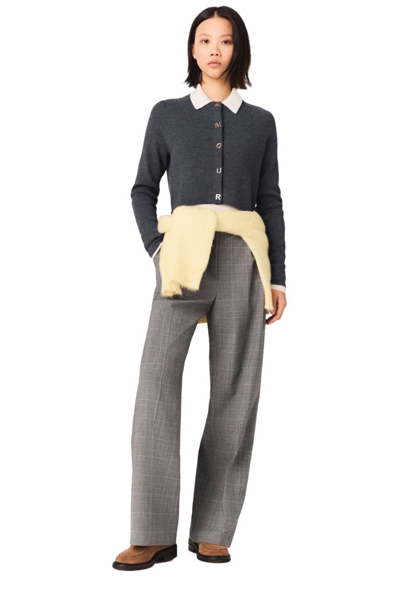 maje Round-neck rib knit cardigan, Alternate, color, Grey