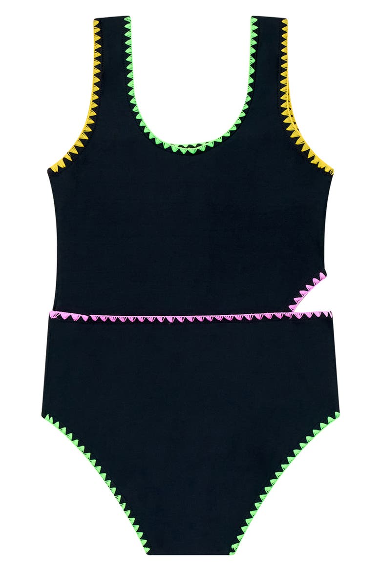 Kids' Color Coded Whipstitch Two-Piece Swimsuit, Alternate, color, BLACK