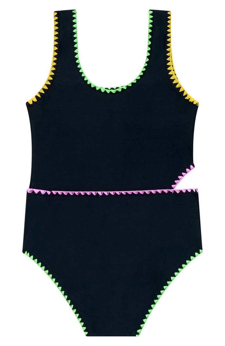 Beach Lingo Kids' Color Coded Whipstitch Two-Piece Swimsuit, Alternate, color, Black