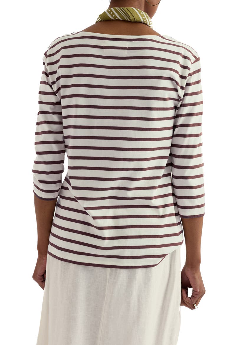 Sailor Stripe Three Quarter Sleeve Organic Cotton T-Shirt, Alternate, color, BRETON CACAO
