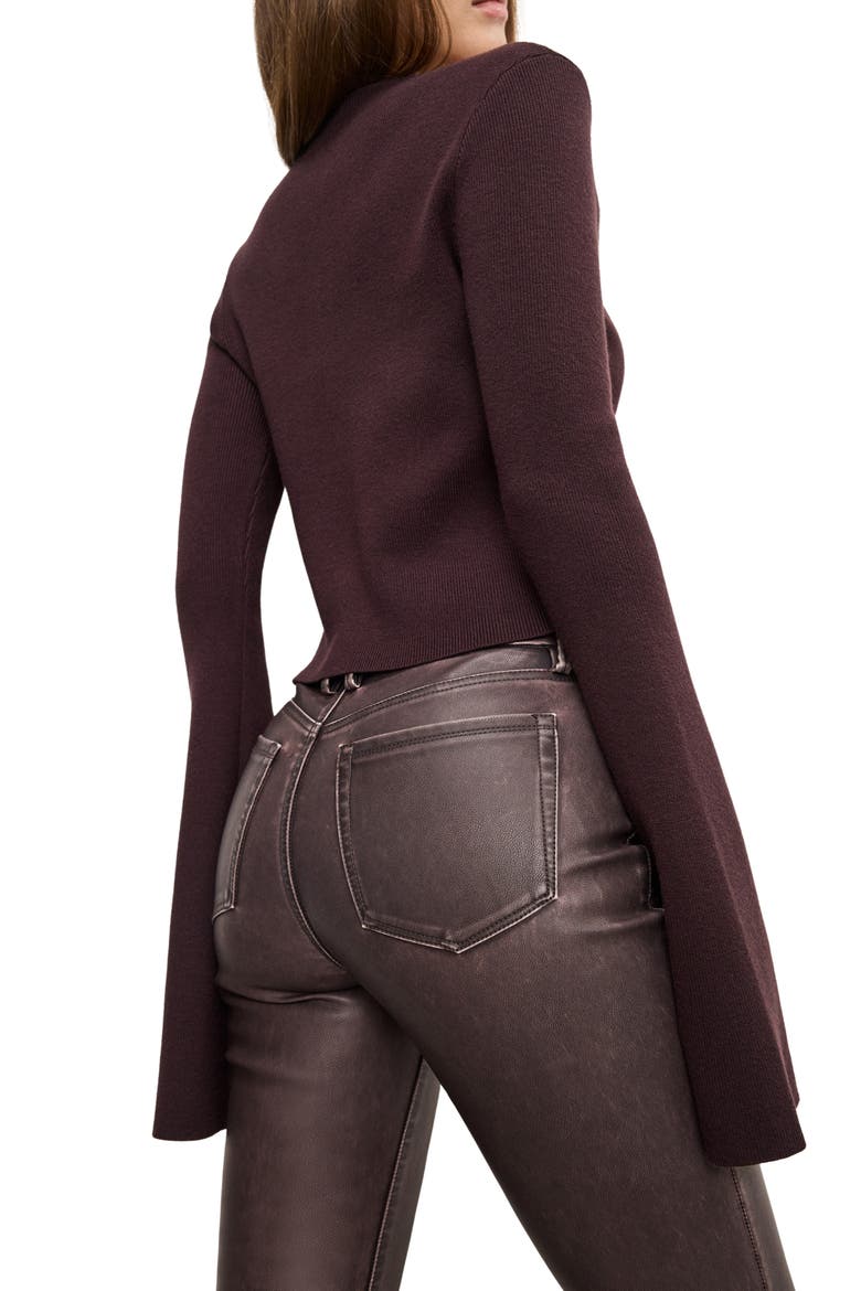 Ribbed Bell Sleeve Cardigan, Alternate, color, BARK003
