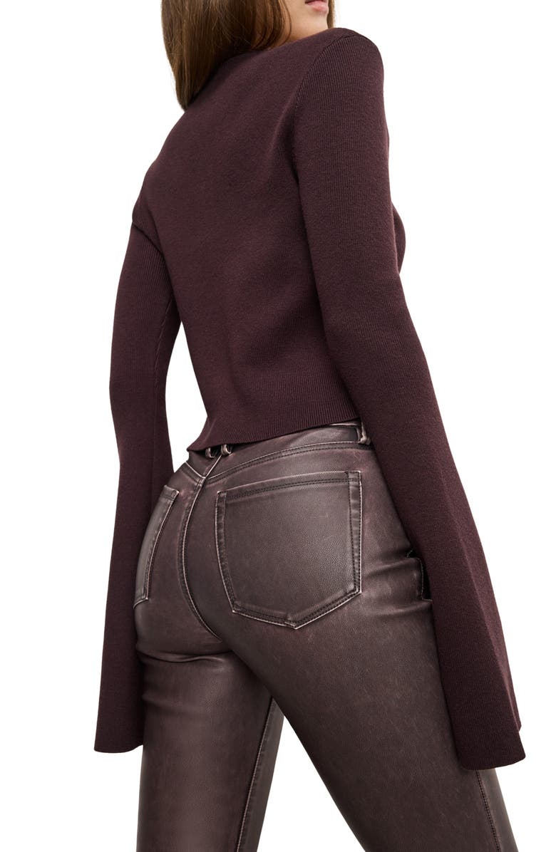 Good American Ribbed Bell Sleeve Cardigan, Alternate, color, Bark003