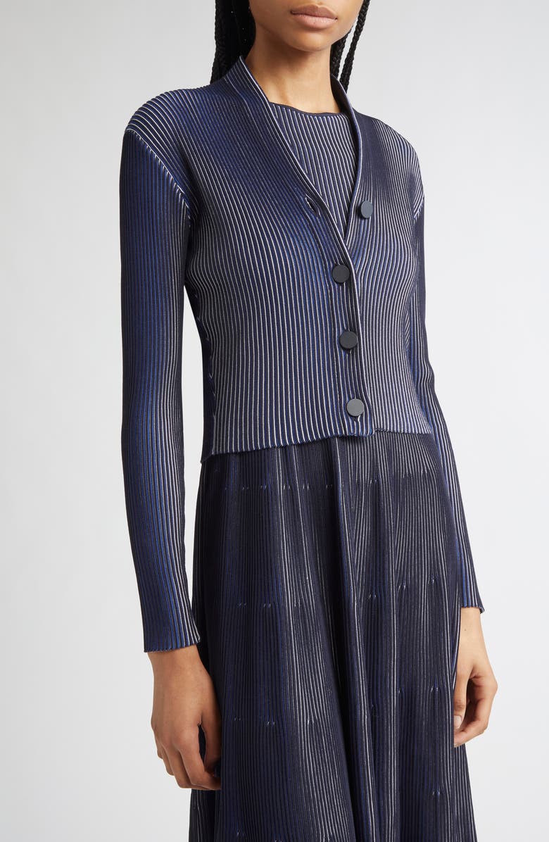 Emporio Armani Stripe Rib Cardigan, Alternate, color, Black/ Navy