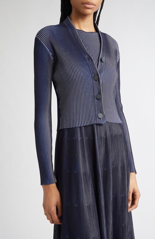 Emporio Armani Bicolor Ribbed Striped Cardigan Sweater In Black