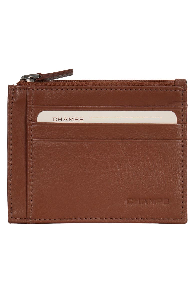 Zip Leather Card Case, Alternate, color, BROWN