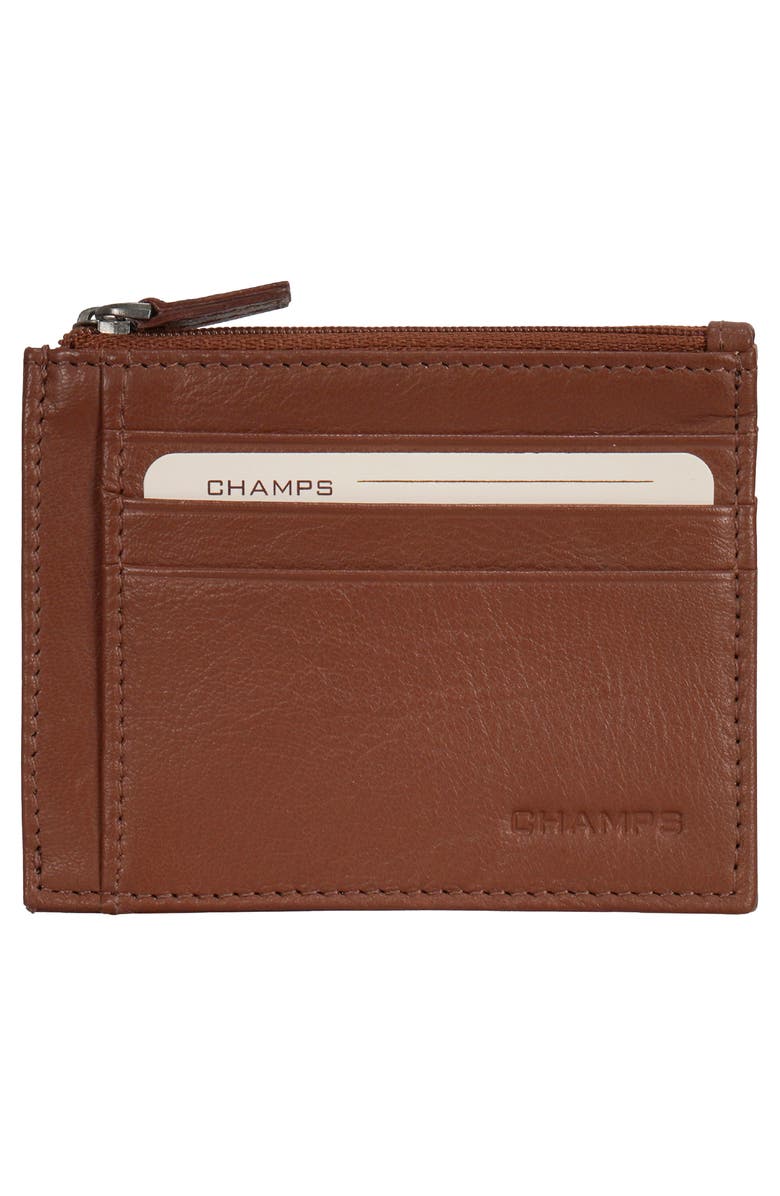 CHAMPS Zip Leather Card Case, Alternate, color, Brown