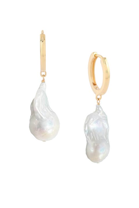 Baroque Pearl Huggies 18k On Sterling