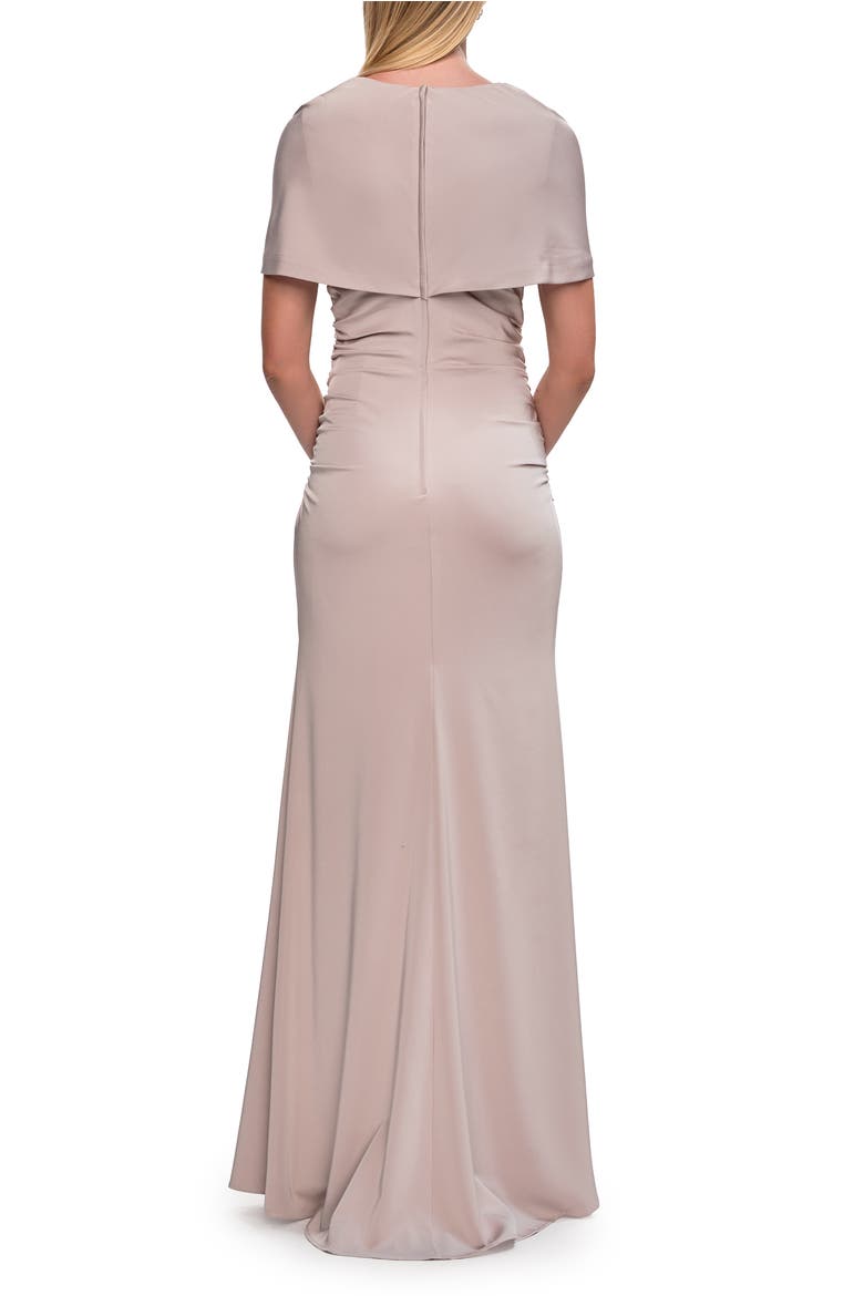 Jersey Gown with Draped Bodice and Short Sleeves, Alternate, color, Champagne