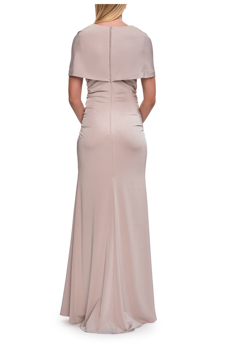 La Femme Jersey Gown with Draped Bodice and Short Sleeves, Alternate, color, Champagne
