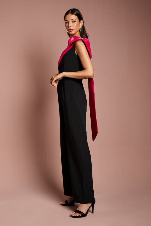 Coast Bow One Shoulder Wide Leg Jumpsuit In Black