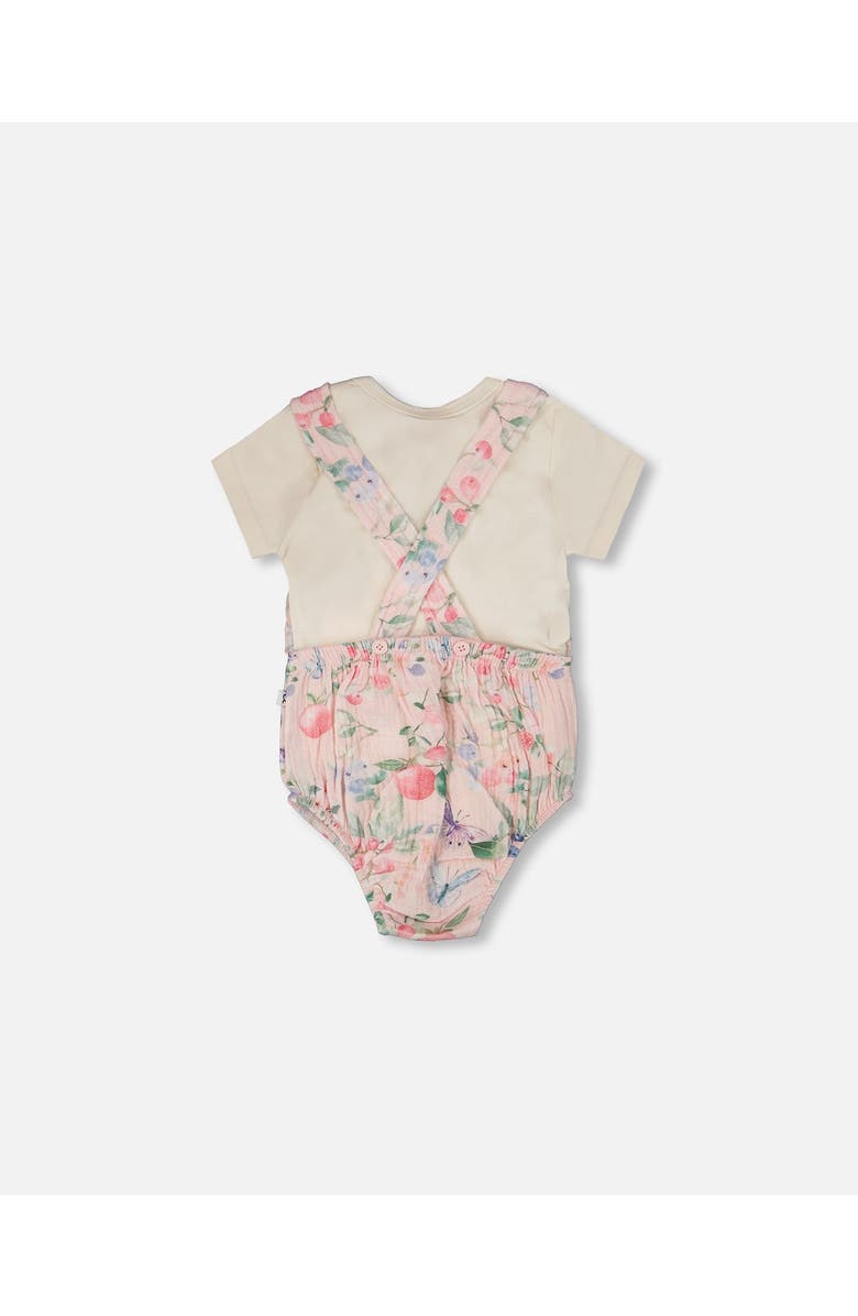 Deux par Deux Organic Cotton Jersey Bodysuit and Printed Berries Muslin Overall Set, Alternate, color, White & Pink Printed Berries