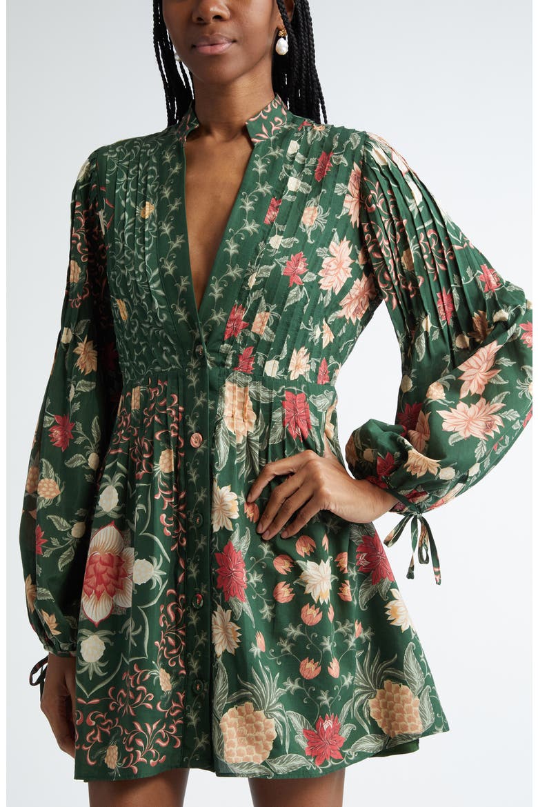Pineapple Garden Long Sleeve Button Front Minidress, Alternate, color, PINEAPPLE GARDEN GREEN