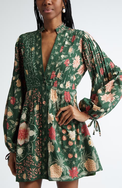 Shop Farm Rio Pineapple Garden Long Sleeve Button Front Minidress In Pineapple Garden Green