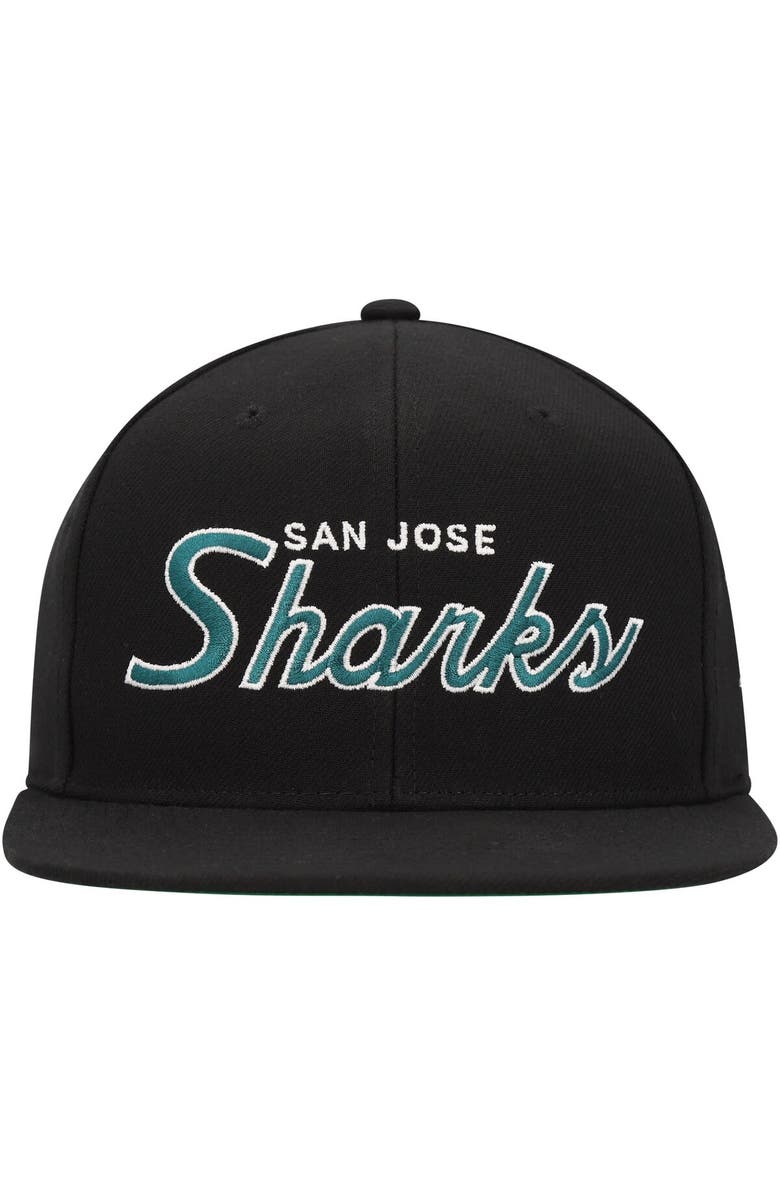 Mitchell & Ness Men's Mitchell & Ness Black San Jose Sharks Core Team Script 2.0 Snapback Hat, Alternate, color, Black