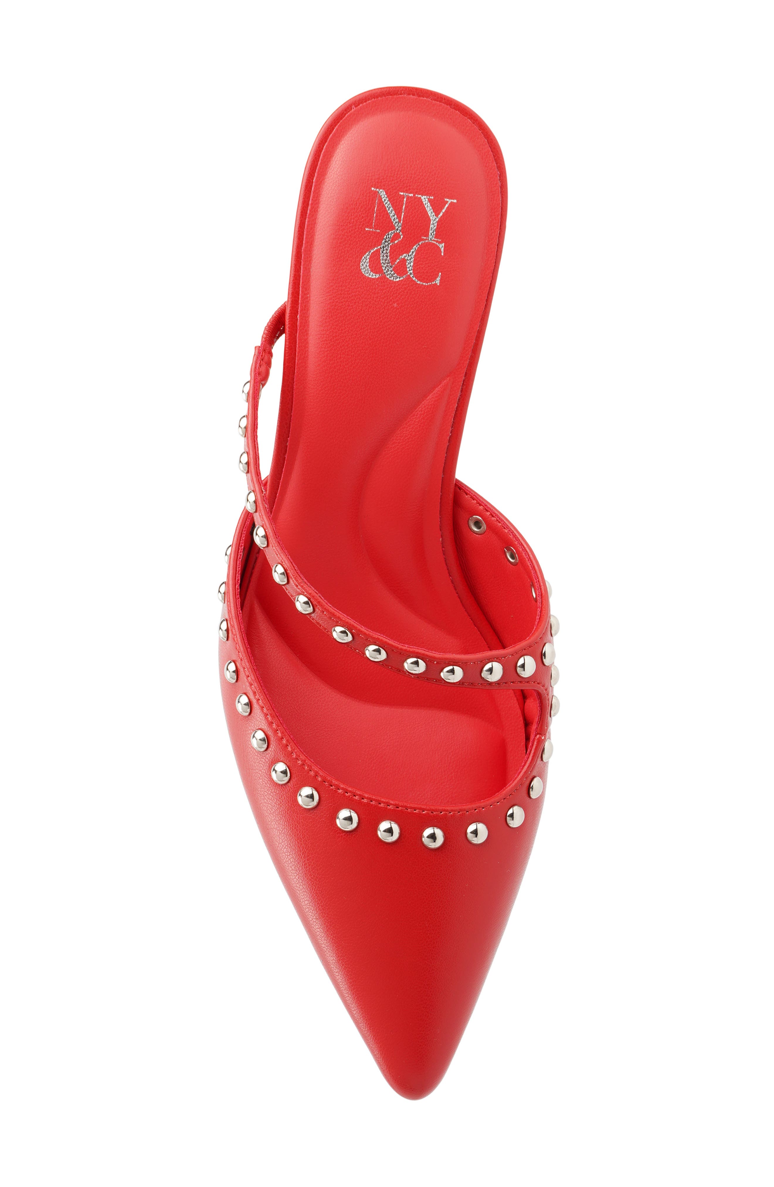 Natalie Studded Faux Leather Heeled Mule, Alternate, color, RED