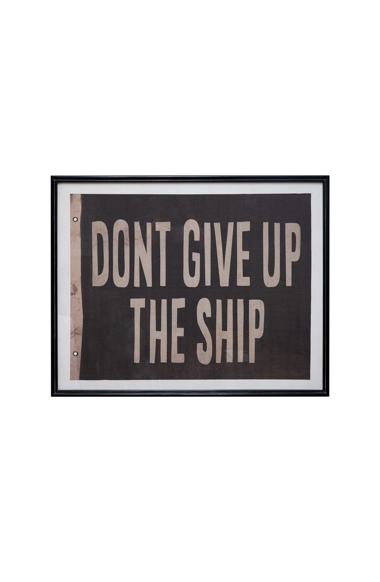 Storied Home Wood Framed Vintage Flag Wood Framed Glass Wall Decor, Black and White, Main, color, Black