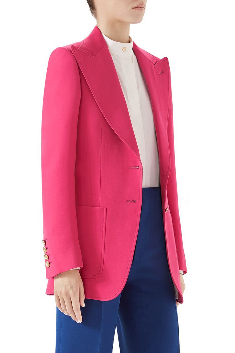 Two-Button Wool & Silk Blazer, Alternate, color, DARK PINK YARROW