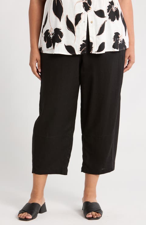 Barrel Leg Linen Blend Pants (Plus)