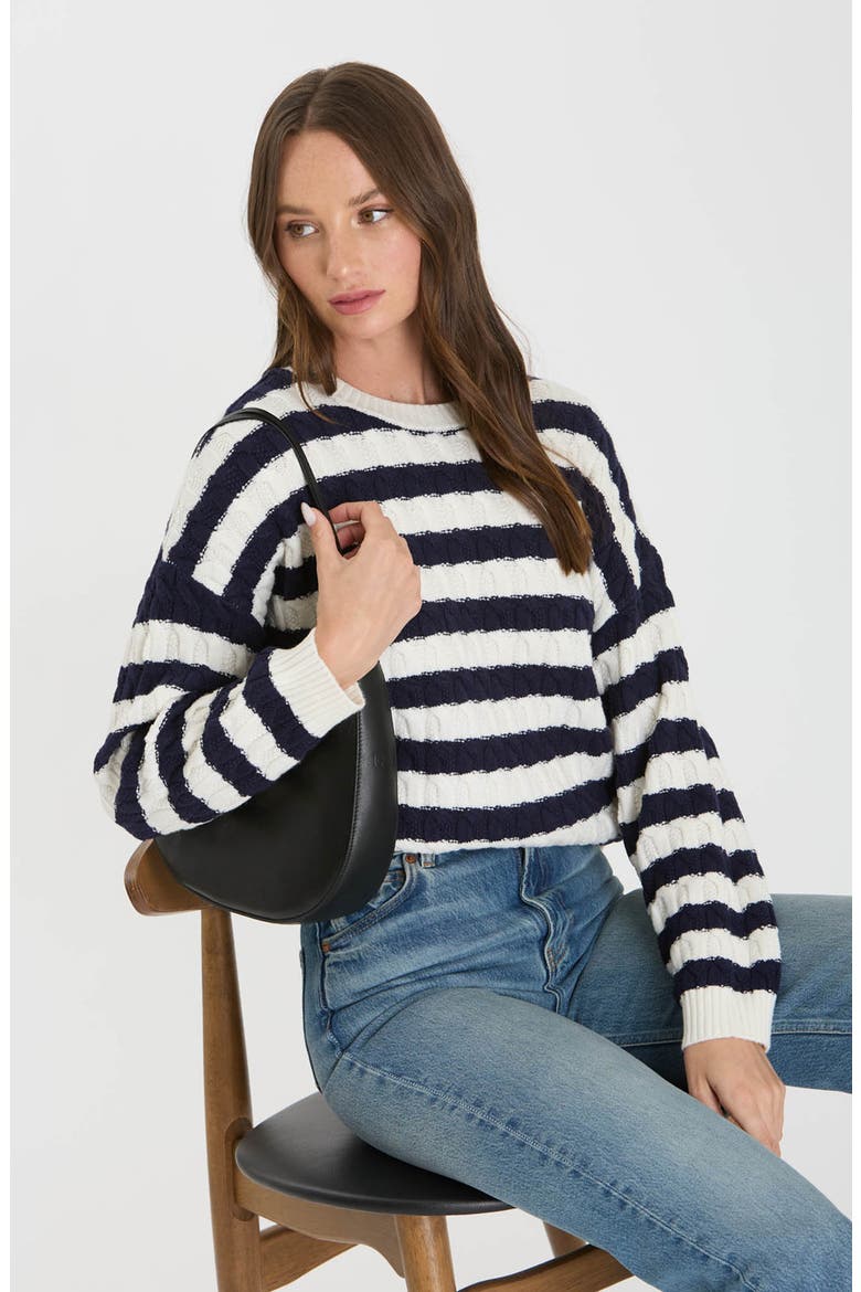 Stripe Cable Knit Crop Sweater, Alternate, color, NAVY