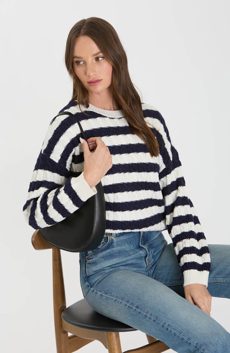 Blu Pepper Stripe Cable Knit Crop Sweater, Alternate, color, Navy
