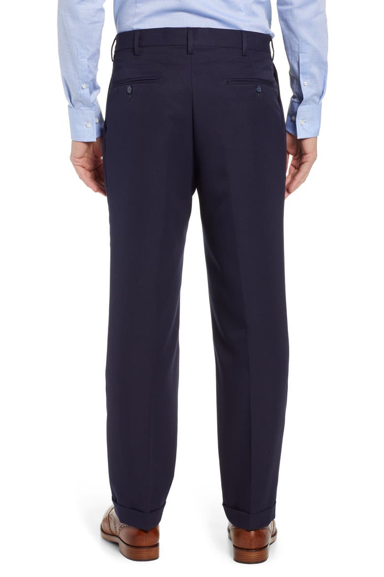 Classic Fit Pleated Microfiber Performance Trousers, Alternate, color, NAVY